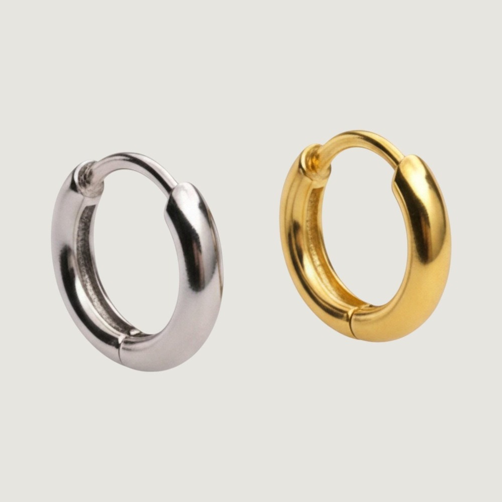 2 Pair Silver Gold Metal Huggie Hoop Earrings Set Unisex Minimalist Small Hoops